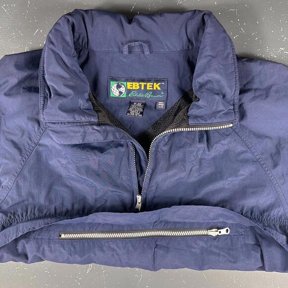 VTG Eddie Bauer Jacket Mens Large Navy EBTEK Nylon 1/2 Zip Anorak Wind Rain - Picture 10 of 10